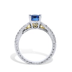 Blue Sapphire Diamond Platinum Estate Ring