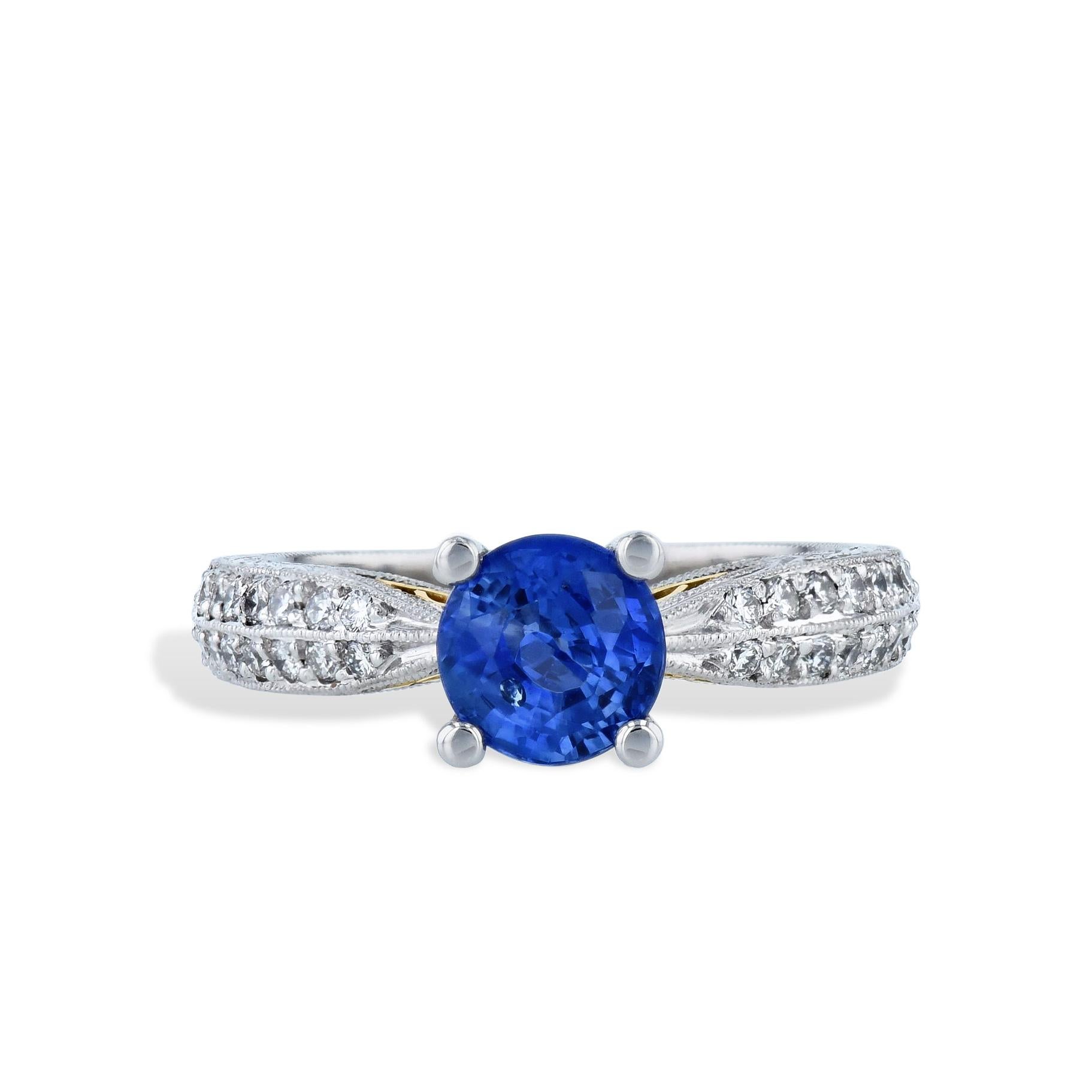 Modern Blue Sapphire Diamond Platinum Estate Ring For Sale