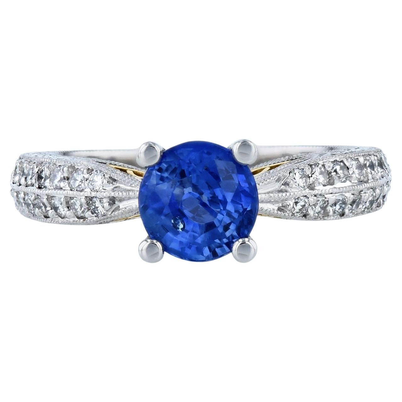 Blue Sapphire Diamond Platinum Estate Ring