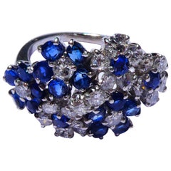 Blue Sapphire Diamond Platinum Flower Cocktail Ring
