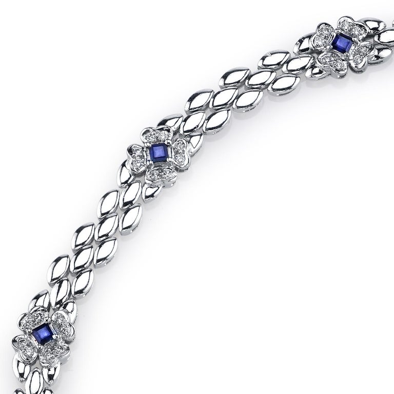 Blue Sapphire Diamond Platinum Necklace In New Condition For Sale In Beverly Hills, CA
