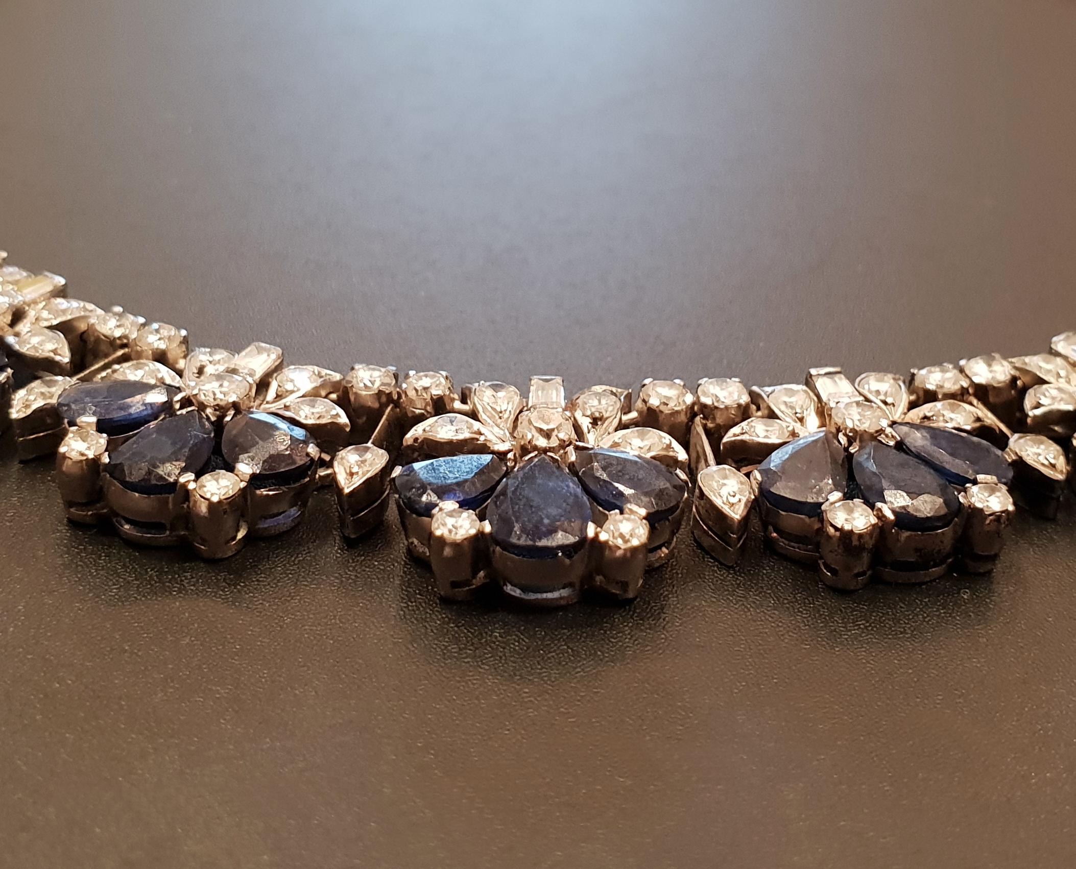 Women's Blue Sapphire Diamond Platinum Necklace For Sale