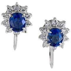 Blue Sapphire Diamond Platinum Non Pierced Earring Studs