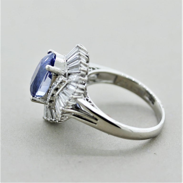 Blue Sapphire Diamond Platinum Ring at 1stDibs