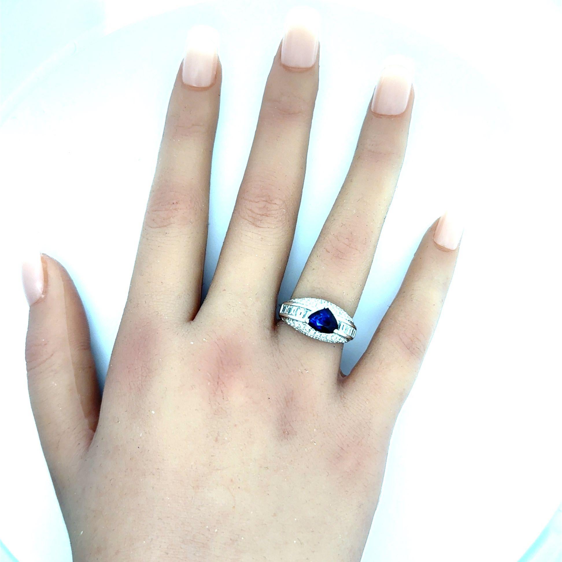 Pear Cut Blue Sapphire Diamond Platinum Ring For Sale