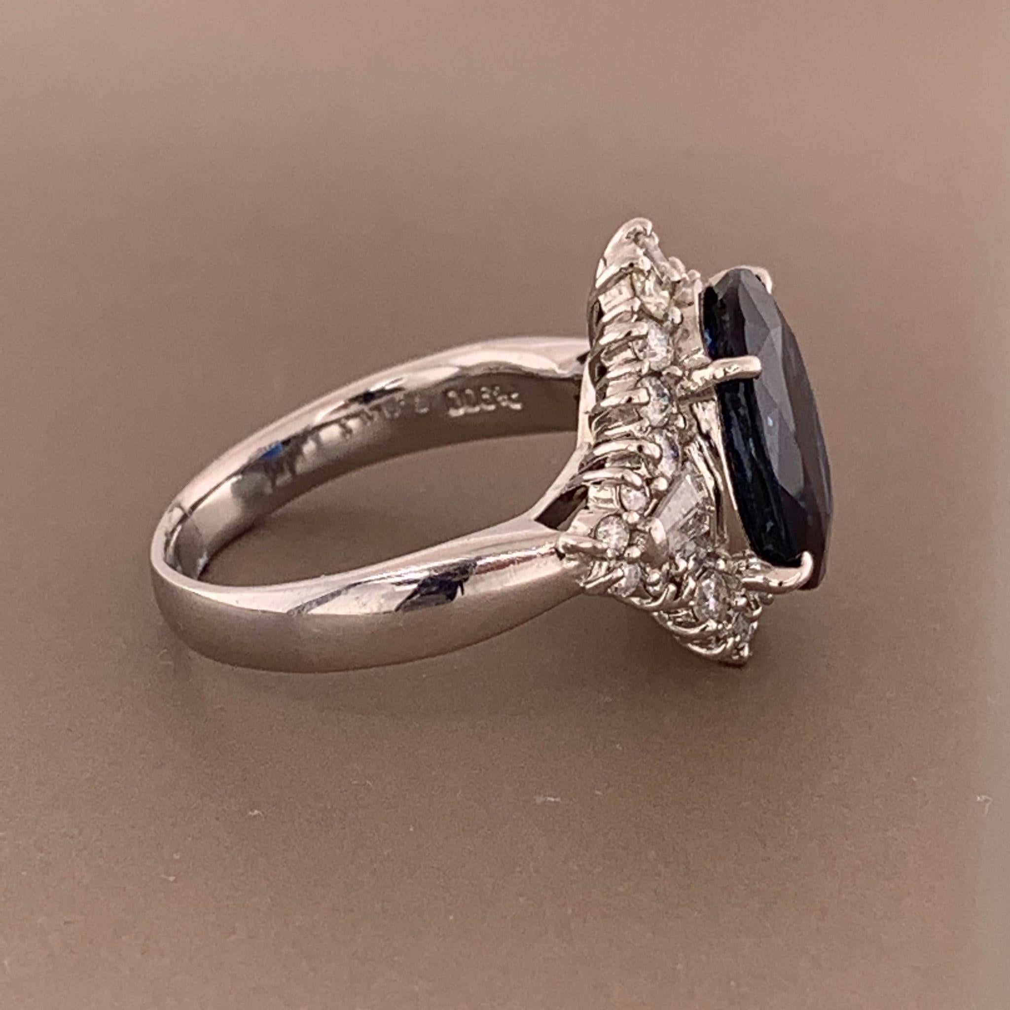 Blue Sapphire Diamond Platinum Ring 1