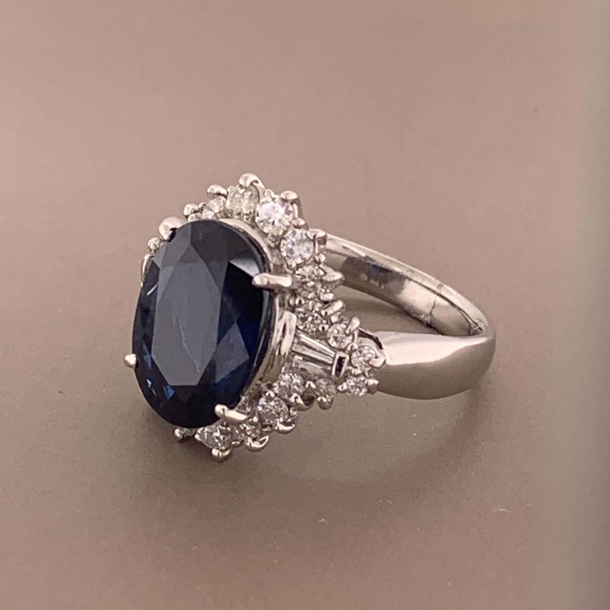 Blue Sapphire Diamond Platinum Ring 2
