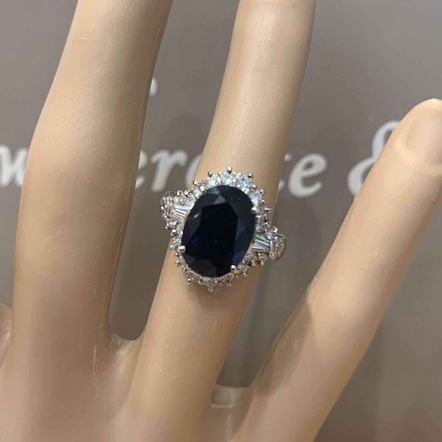 Blue Sapphire Diamond Platinum Ring 3