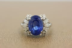 Anillo de Platino con Zafiro Azul y Diamante, Certificado GIA