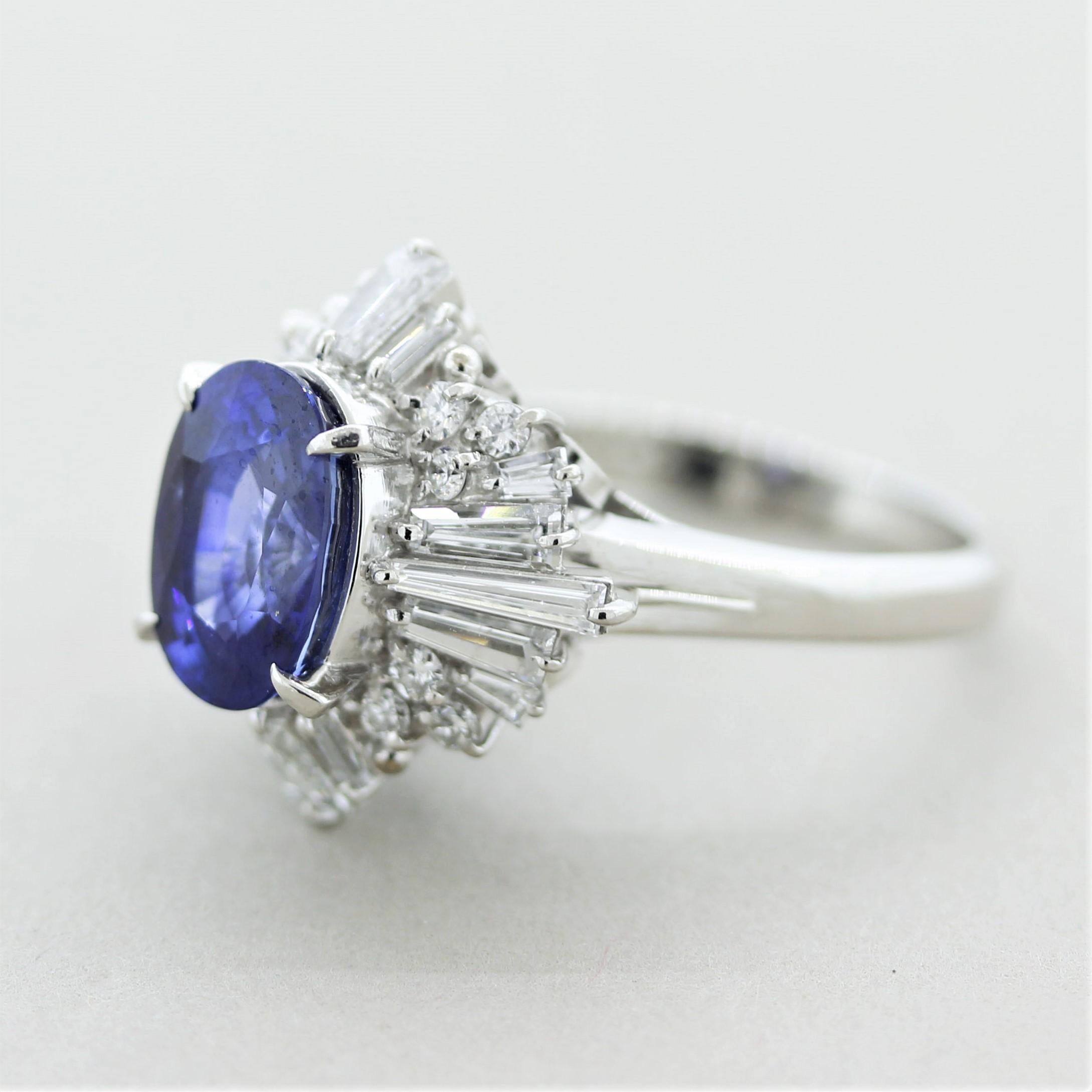Mixed Cut Blue Sapphire Diamond Platinum Ring, GIA Certified