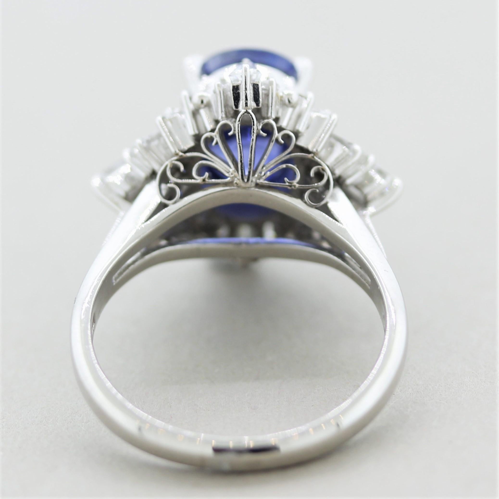 Blue Sapphire Diamond Platinum Ring, GIA Certified In New Condition In Beverly Hills, CA