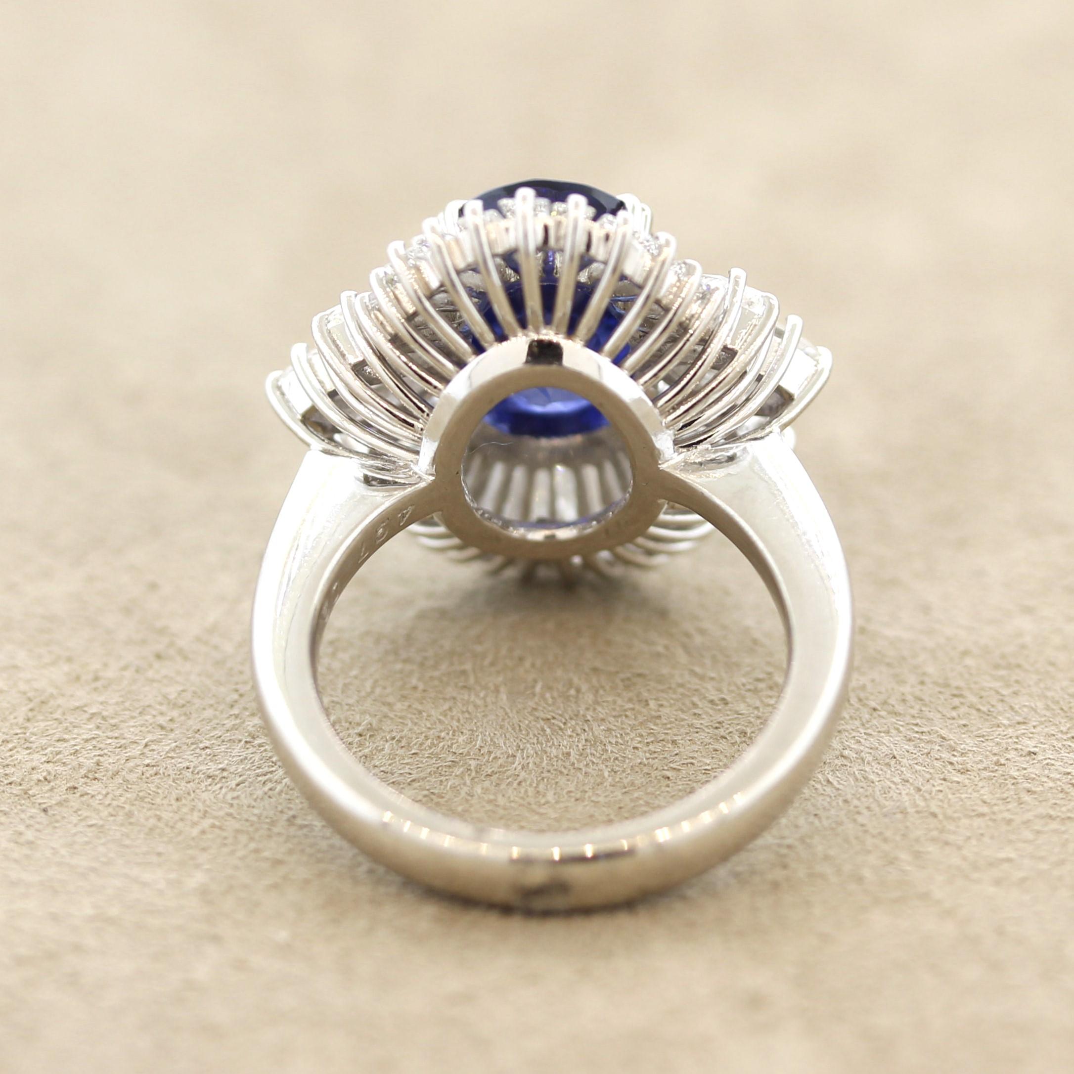 Blue Sapphire Diamond Platinum Ring, GIA Certified In New Condition For Sale In Beverly Hills, CA