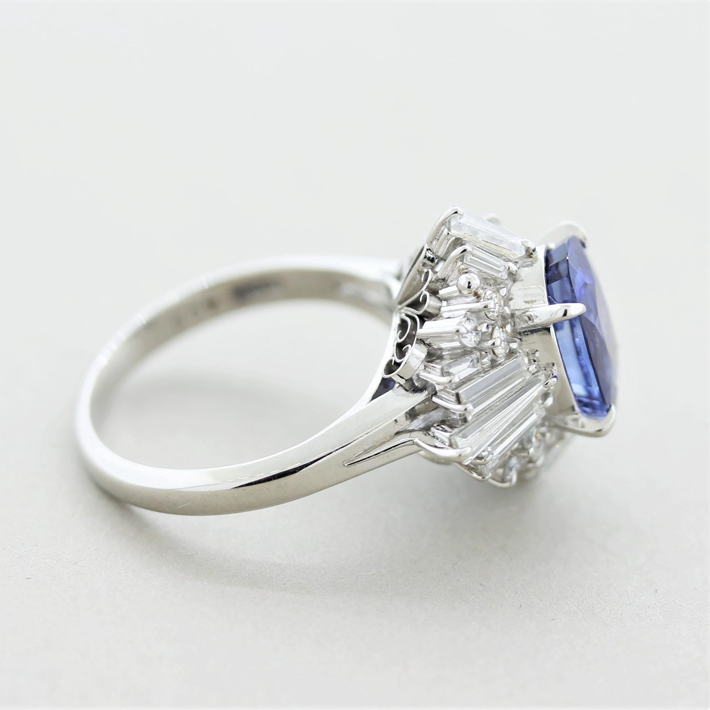 Women's Blue Sapphire Diamond Platinum Ring, GIA Certified