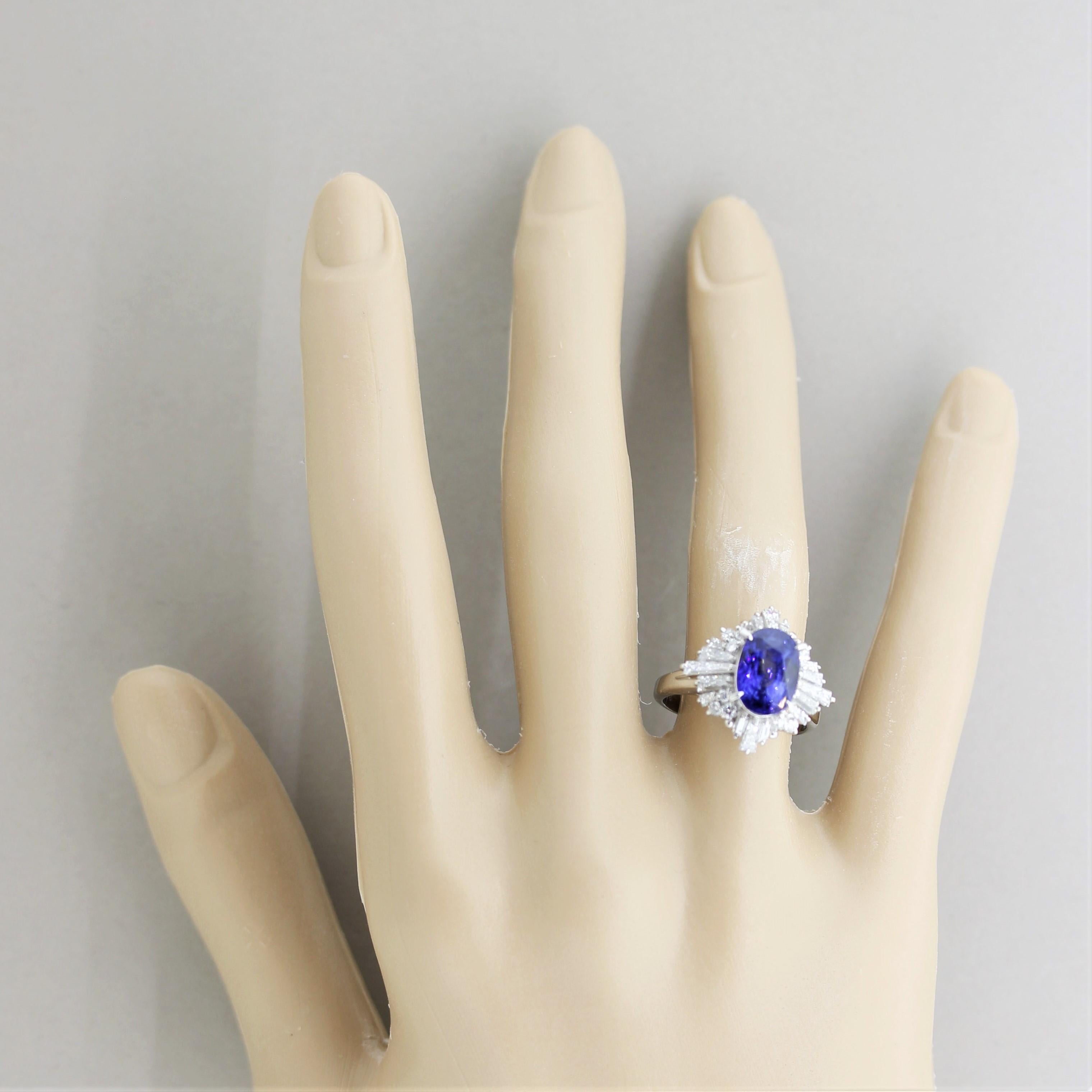Blue Sapphire Diamond Platinum Ring, GIA Certified 1