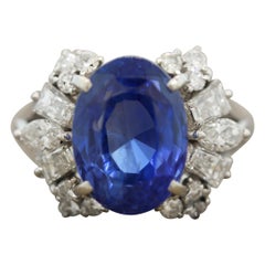 Blue Sapphire Diamond Platinum Ring, GIA Certified