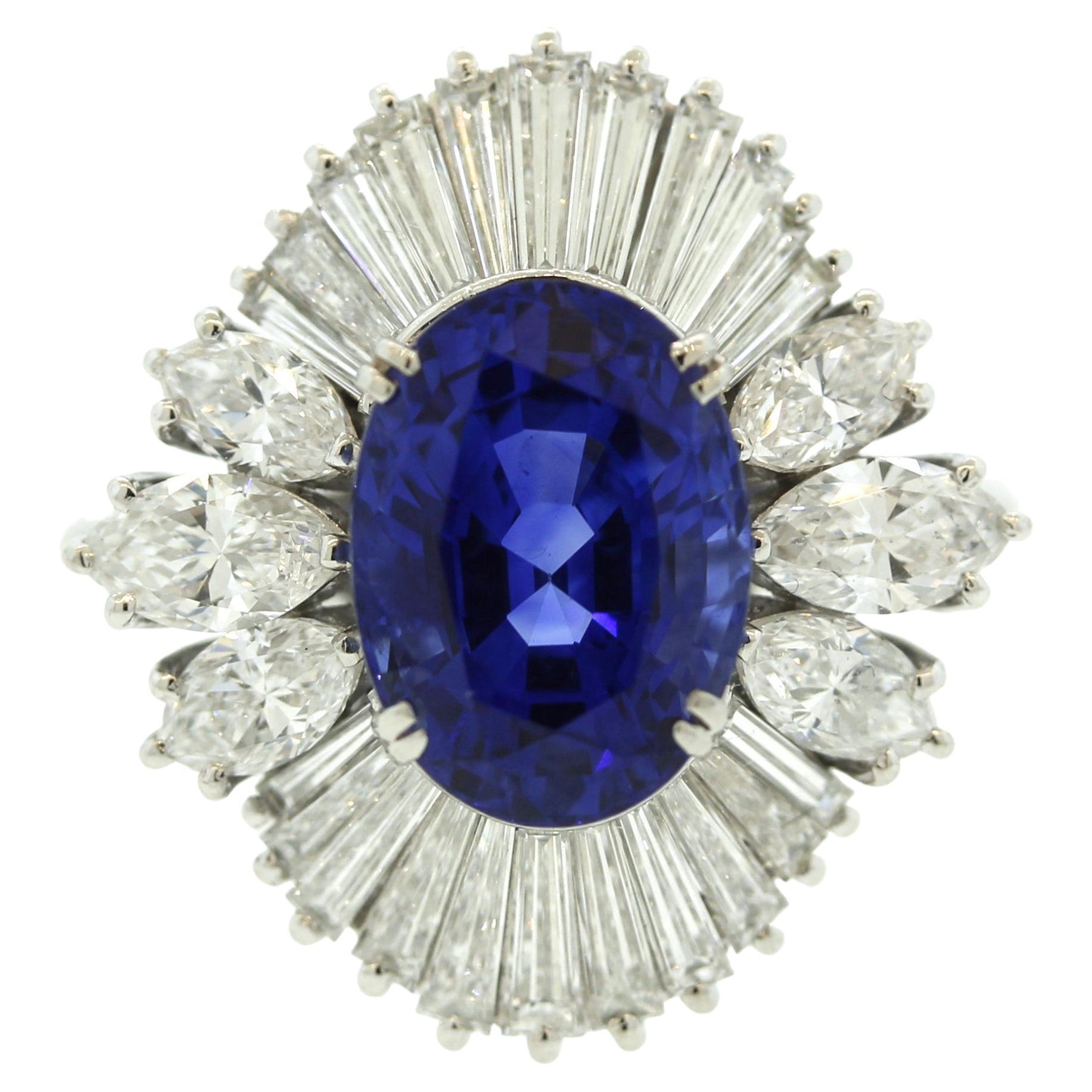 Platinring mit blauem blauen Saphir und Diamant, GIA zertifiziert