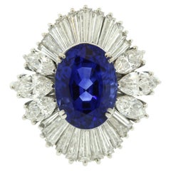 Blue Sapphire Diamond Platinum Ring, GIA Certified