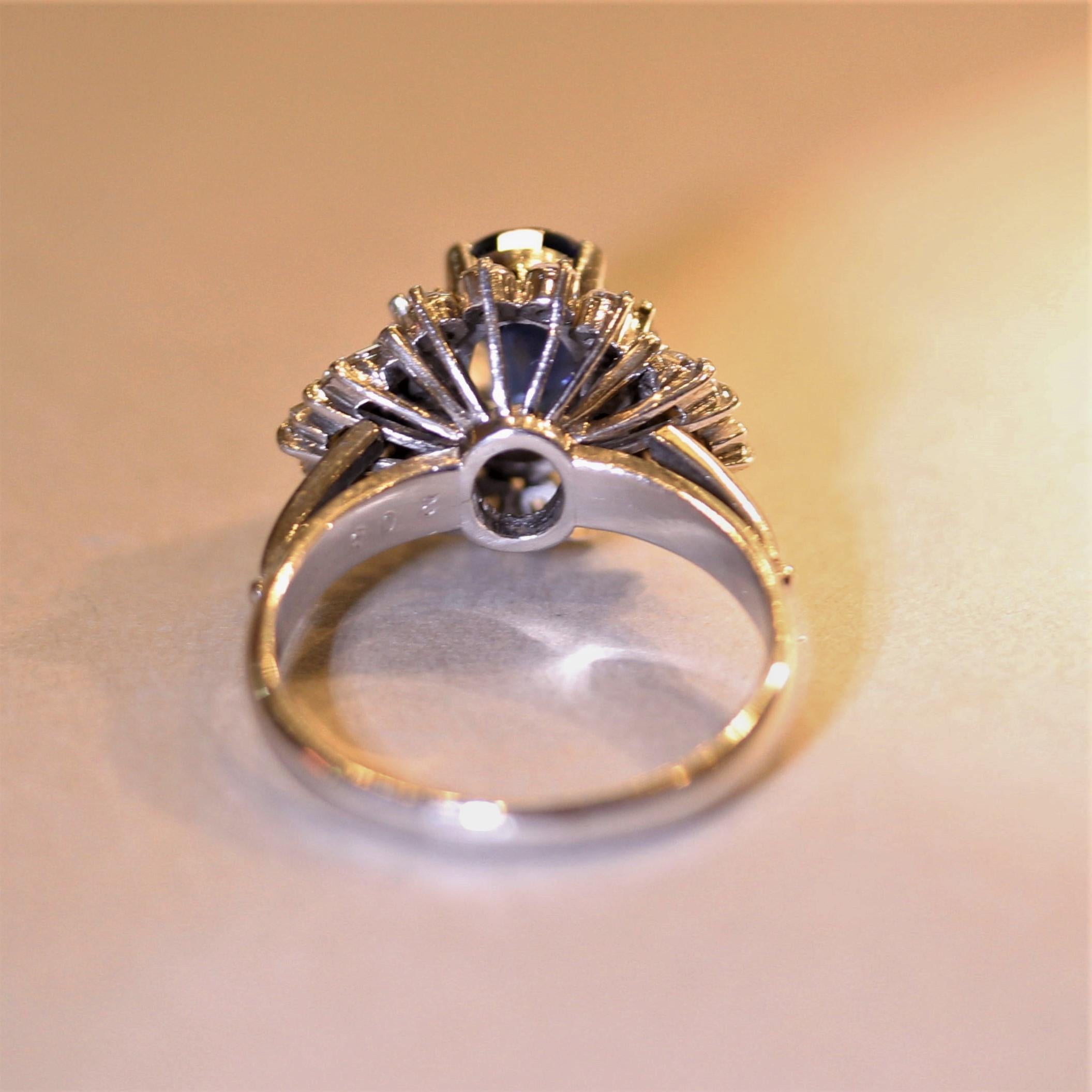 Blue Sapphire Diamond Platinum Spray Ring In New Condition In Beverly Hills, CA