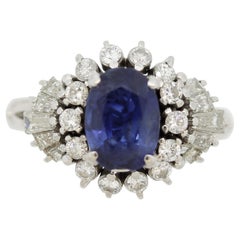 Blue Sapphire Diamond Platinum Spray Ring