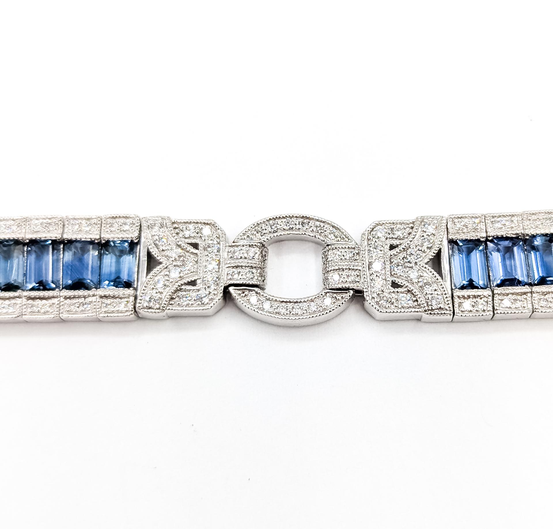 Bracelet à maillons en saphir bleu et diamant en platine en vente 5