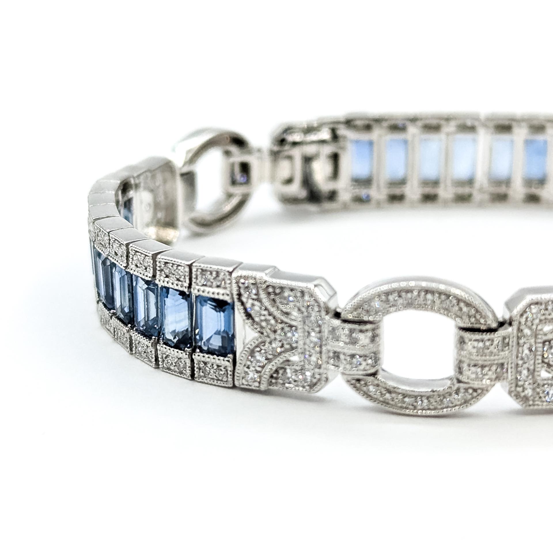 Contemporain Bracelet à maillons en saphir bleu et diamant en platine en vente
