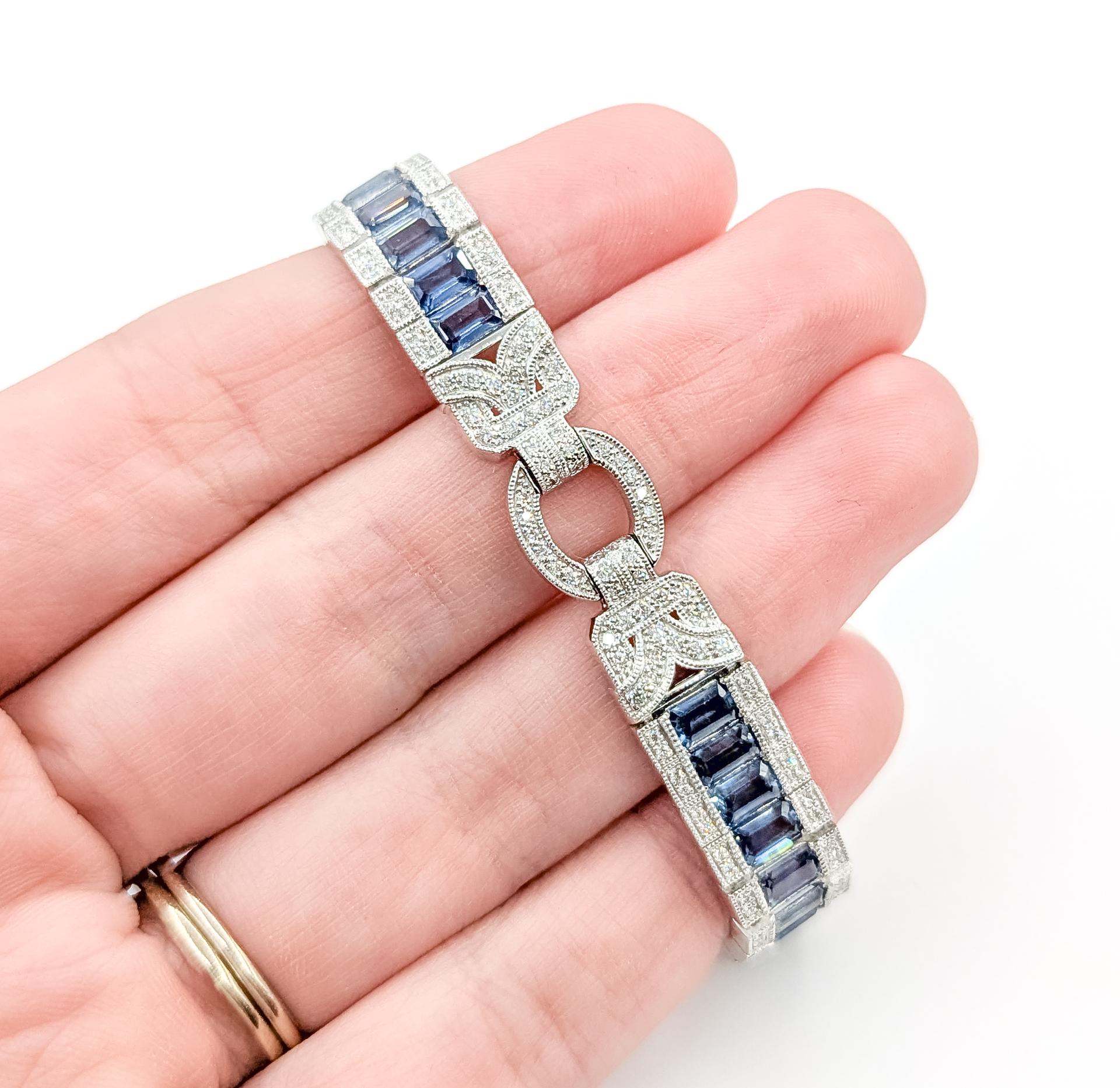 Bracelet à maillons en saphir bleu et diamant en platine Excellent état - En vente à Bloomington, MN