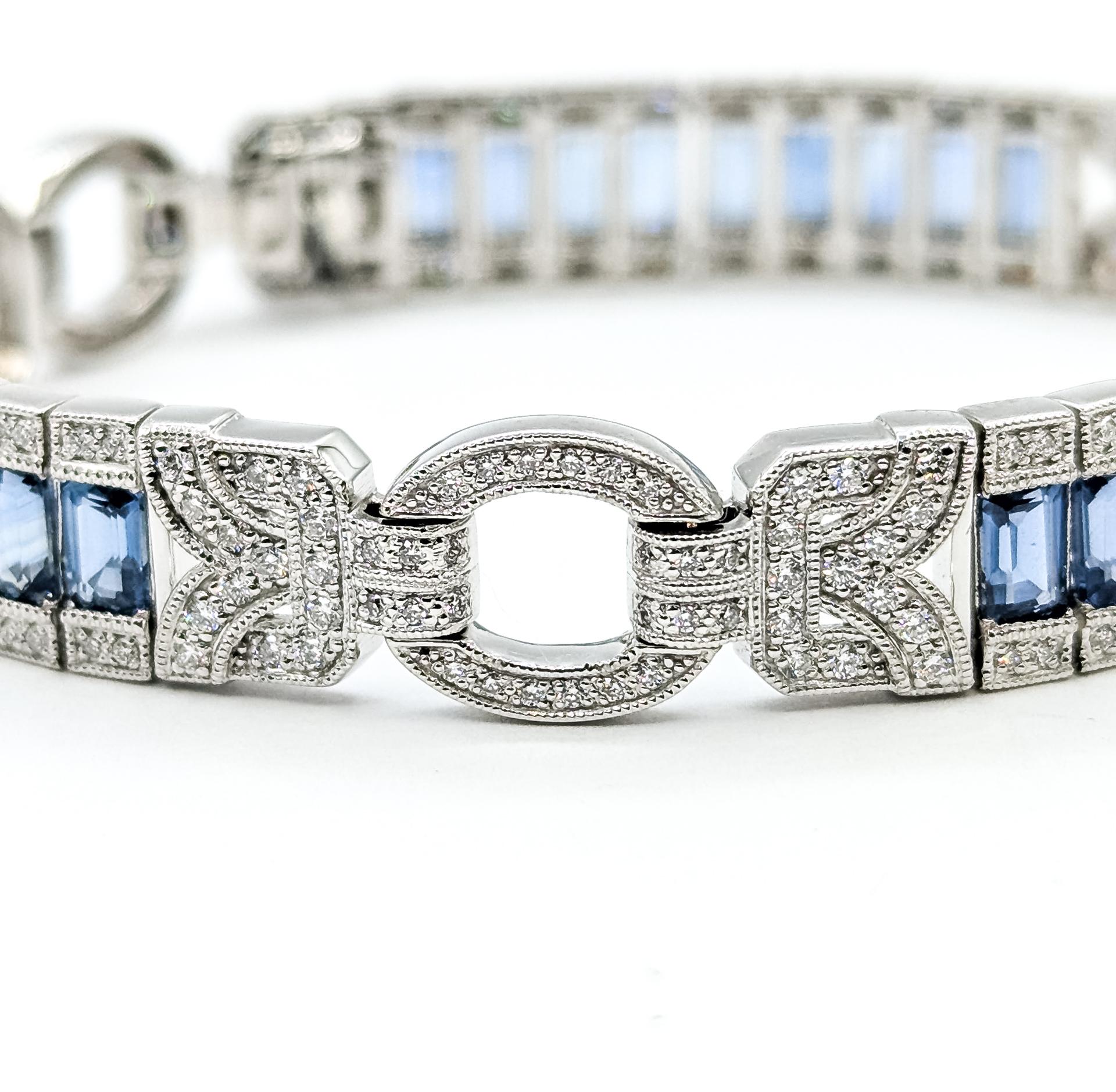 Bracelet à maillons en saphir bleu et diamant en platine Pour femmes en vente