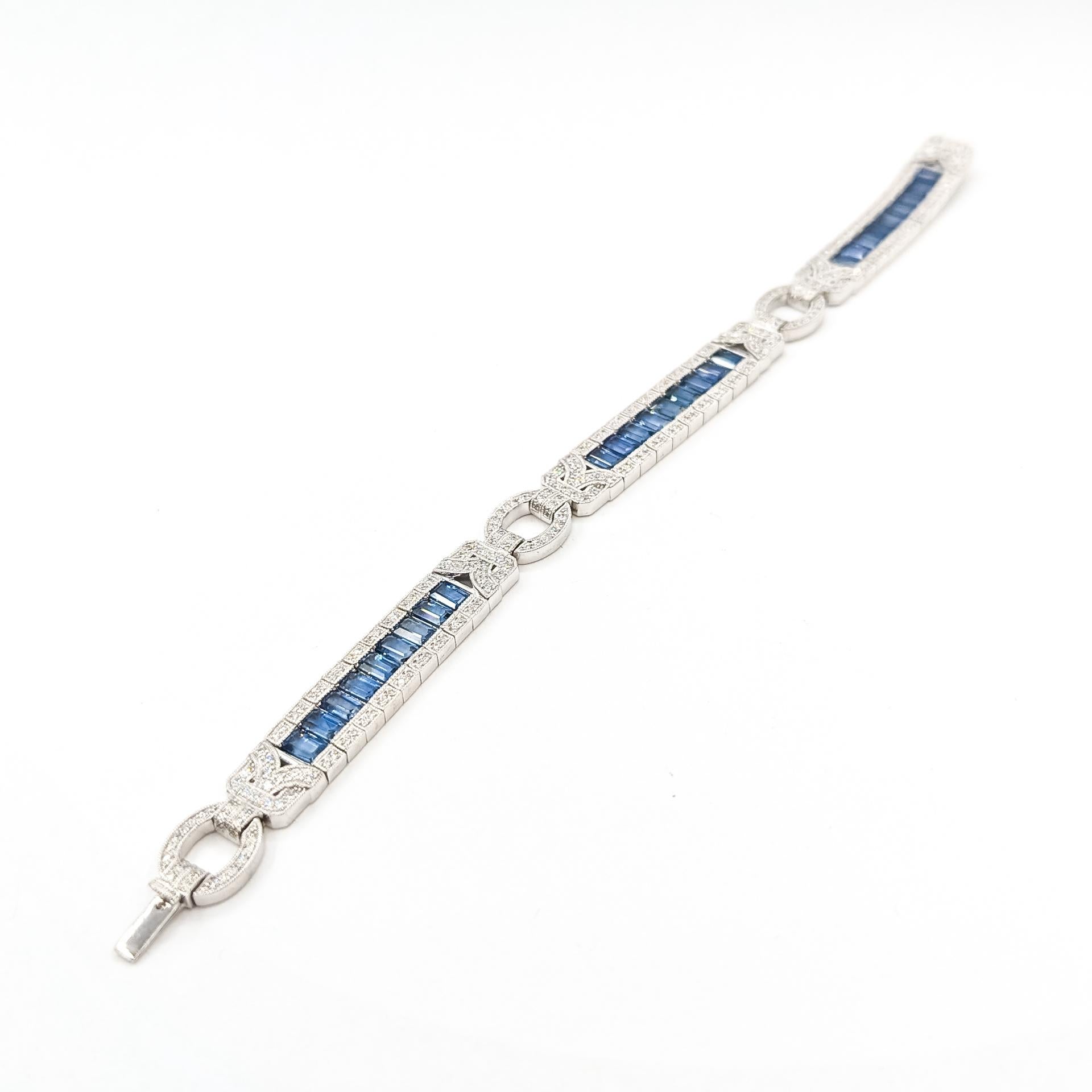 Bracelet à maillons en saphir bleu et diamant en platine en vente 1