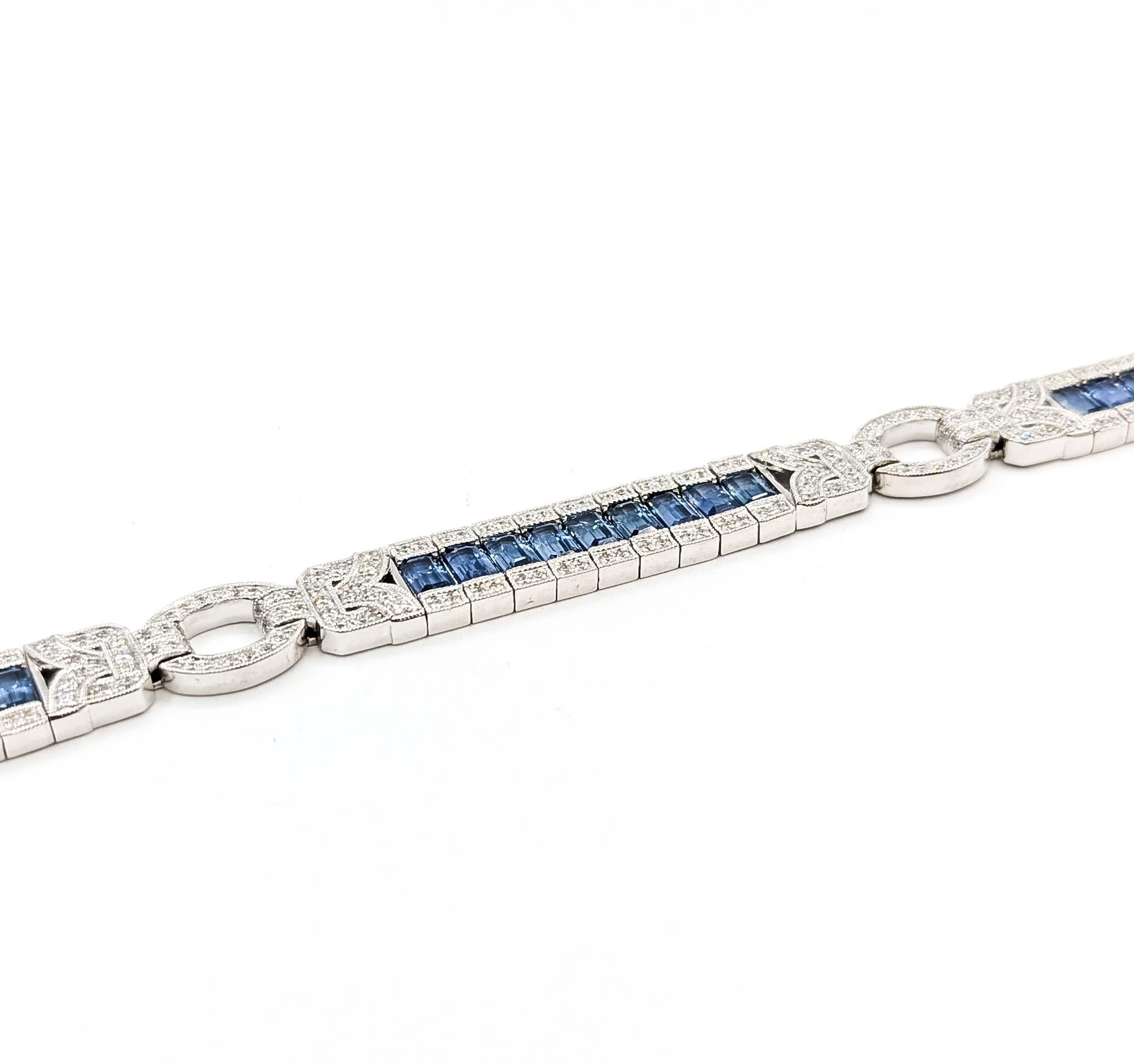 Bracelet à maillons en saphir bleu et diamant en platine en vente 2