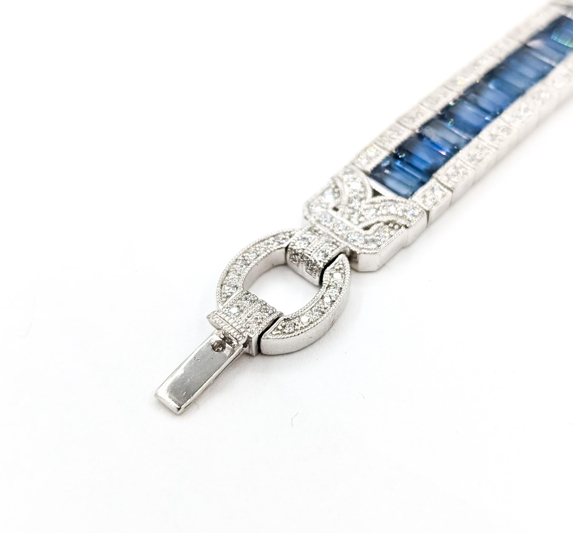 Bracelet à maillons en saphir bleu et diamant en platine en vente 3