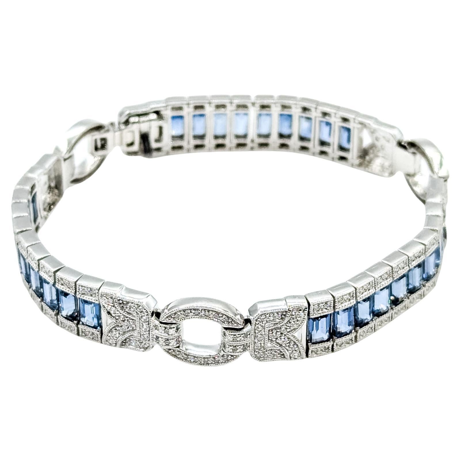 Bracelet à maillons en saphir bleu et diamant en platine en vente