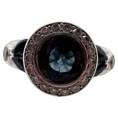 Blue sapphire & Diamond ring 18KT white gold hand finish engagement ring