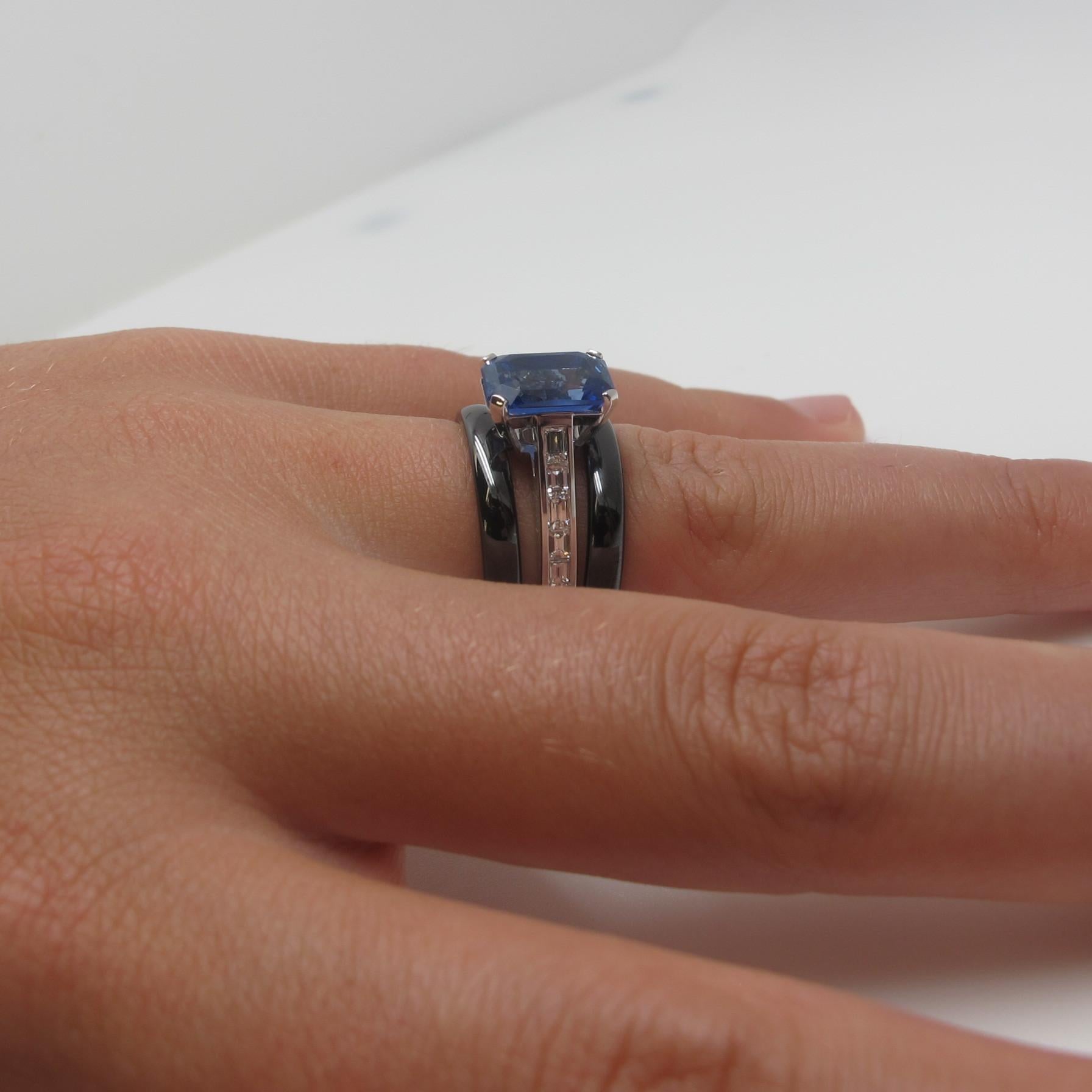 Artisan 3.44 Carat Cornflower Blue Sapphire and Diamond Ring 18k White Gold