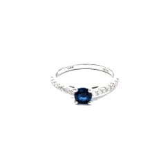Blue Sapphire & Diamond Ring in 14k White Gold
