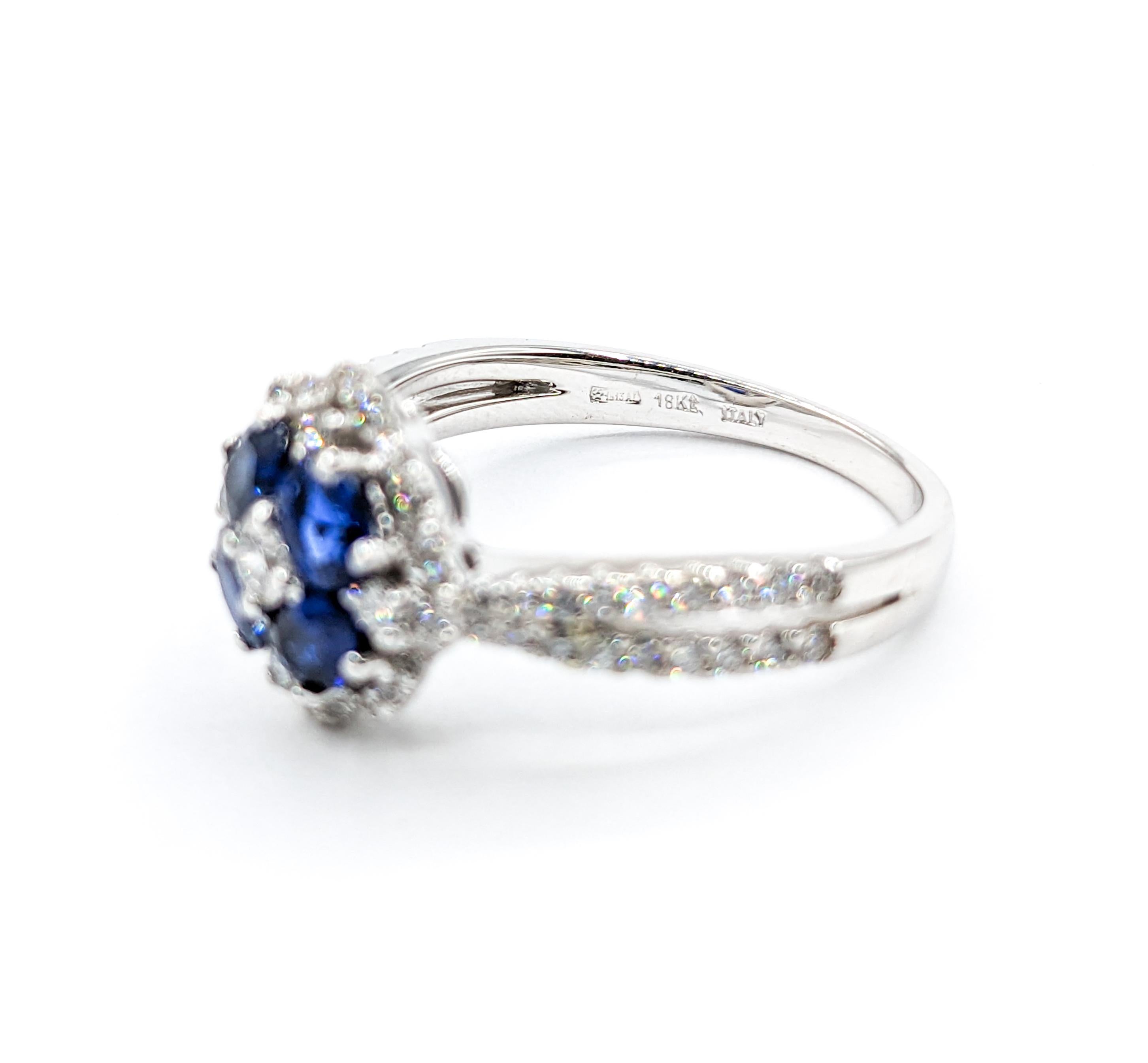 Blue Sapphire & Diamond Ring in 18k White Gold For Sale 4
