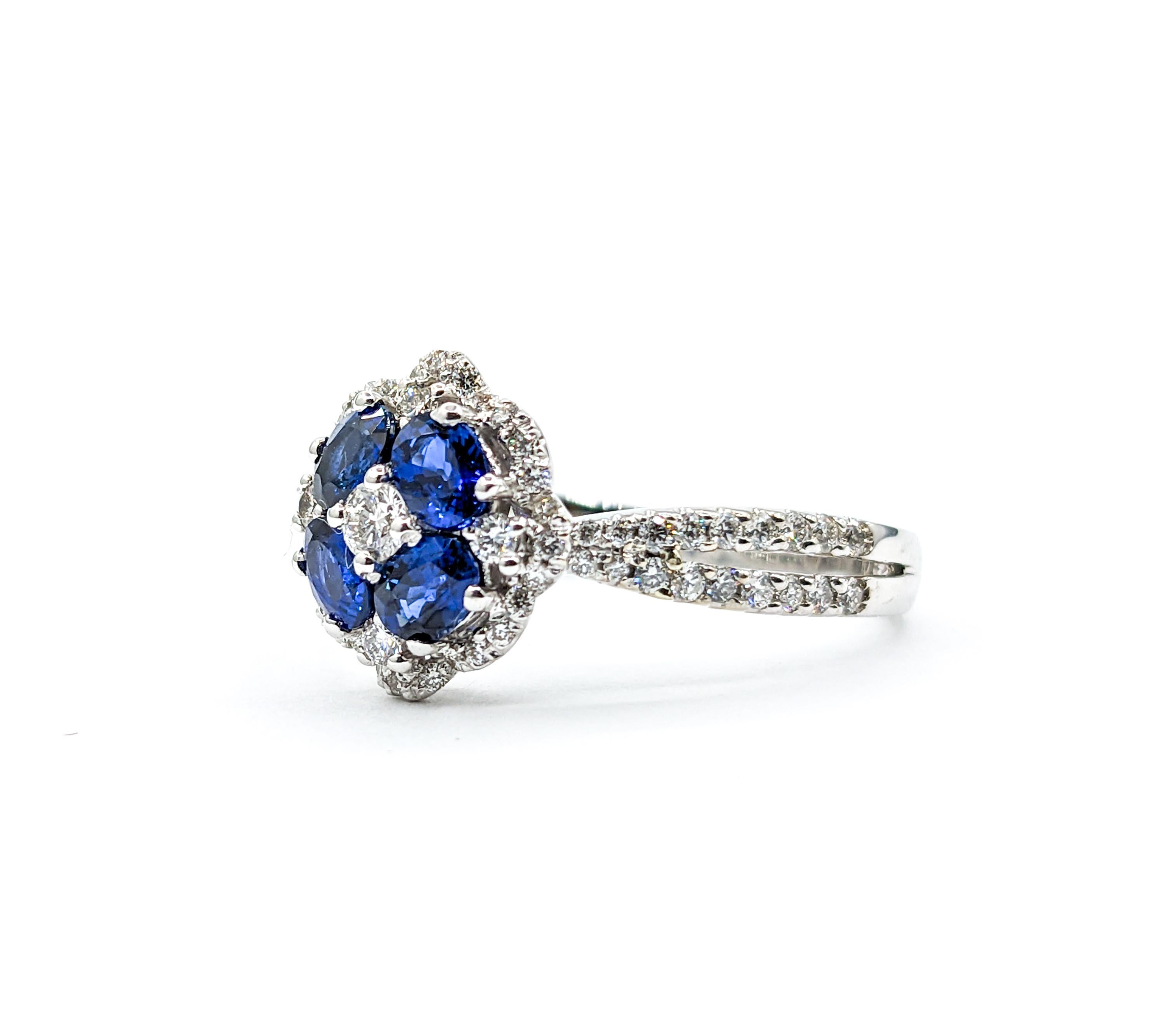 Blue Sapphire & Diamond Ring in 18k White Gold For Sale 5