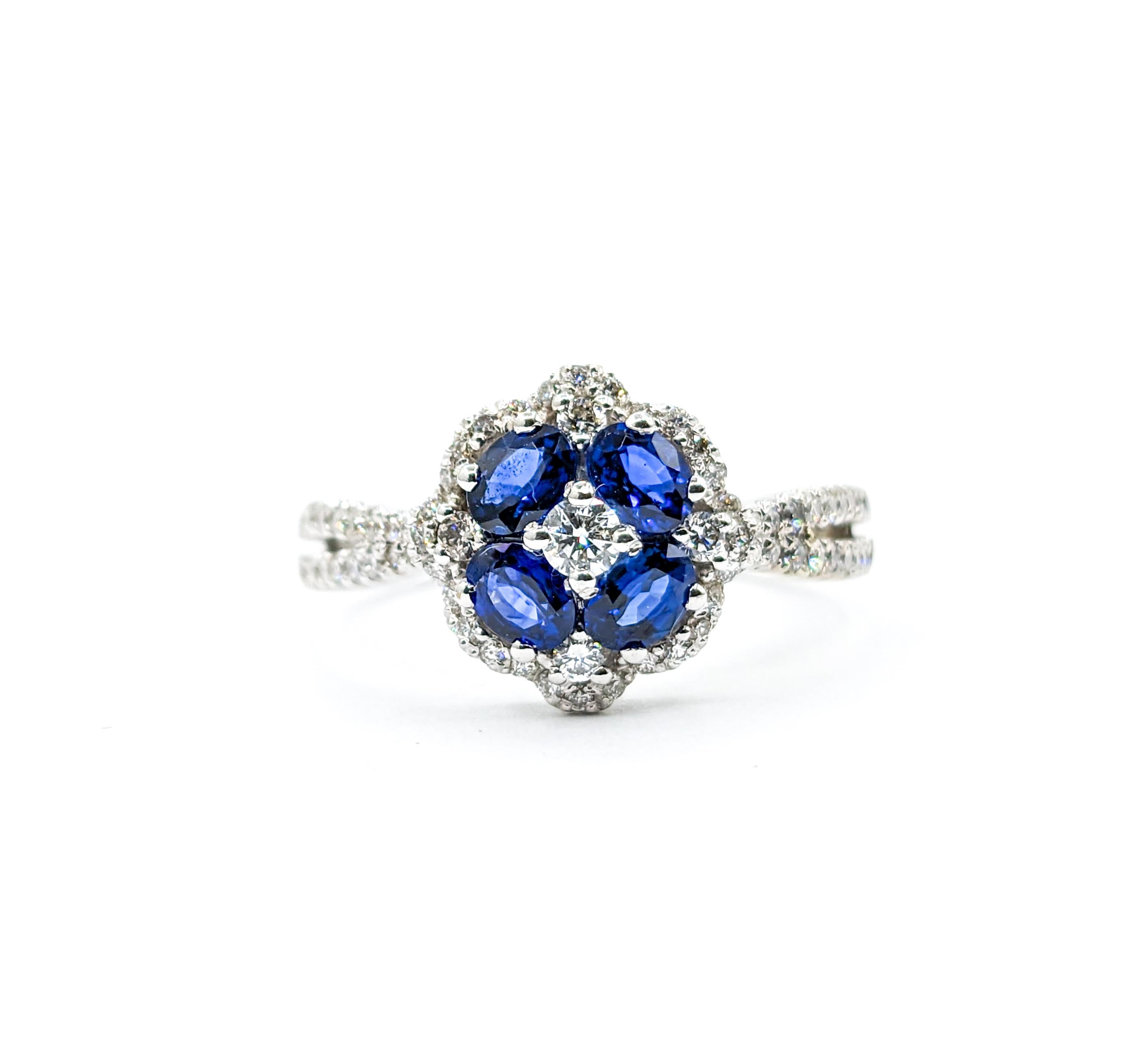 Blue Sapphire & Diamond Ring in 18k White Gold For Sale 6