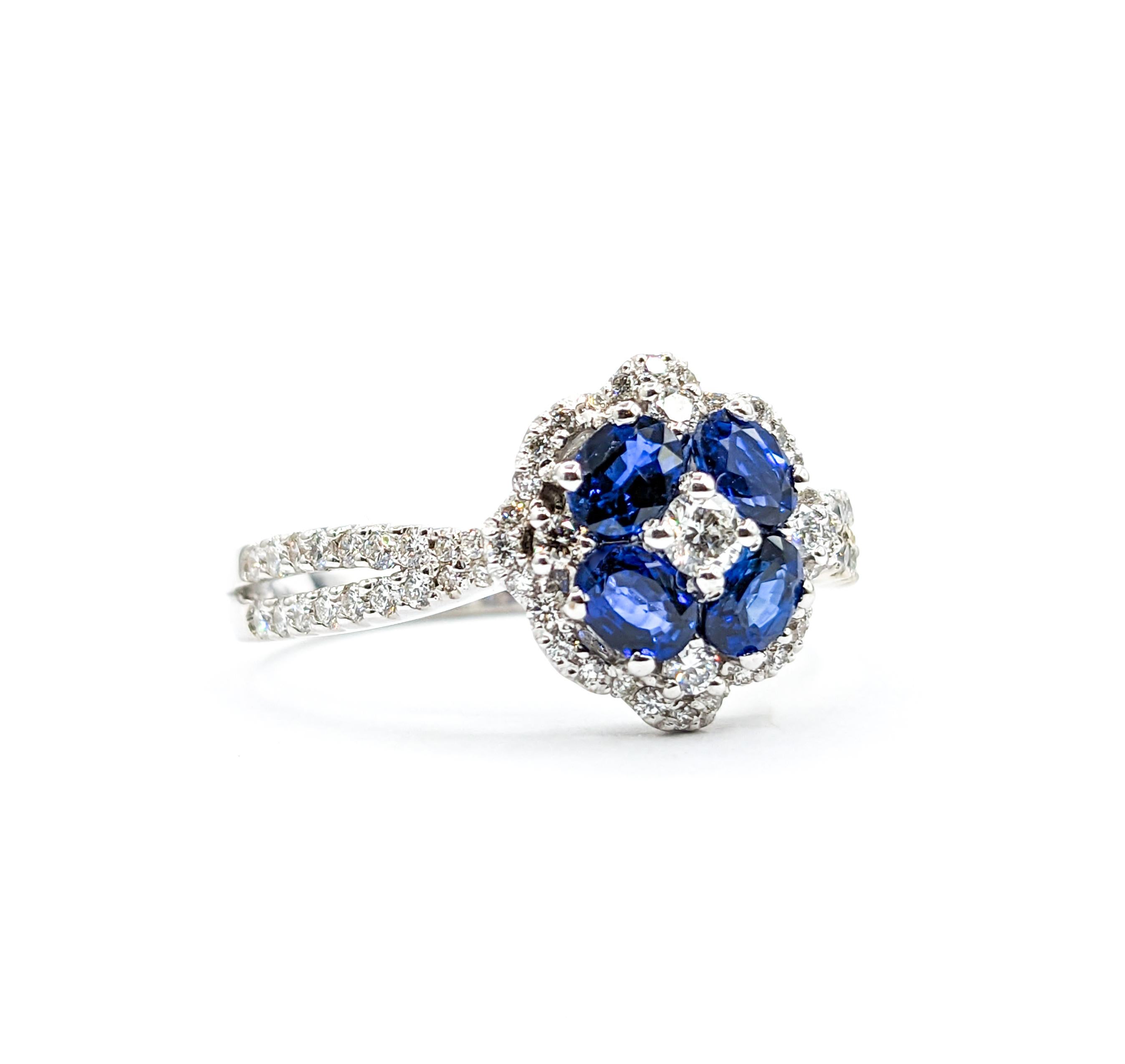 Blue Sapphire & Diamond Ring in 18k White Gold For Sale 1
