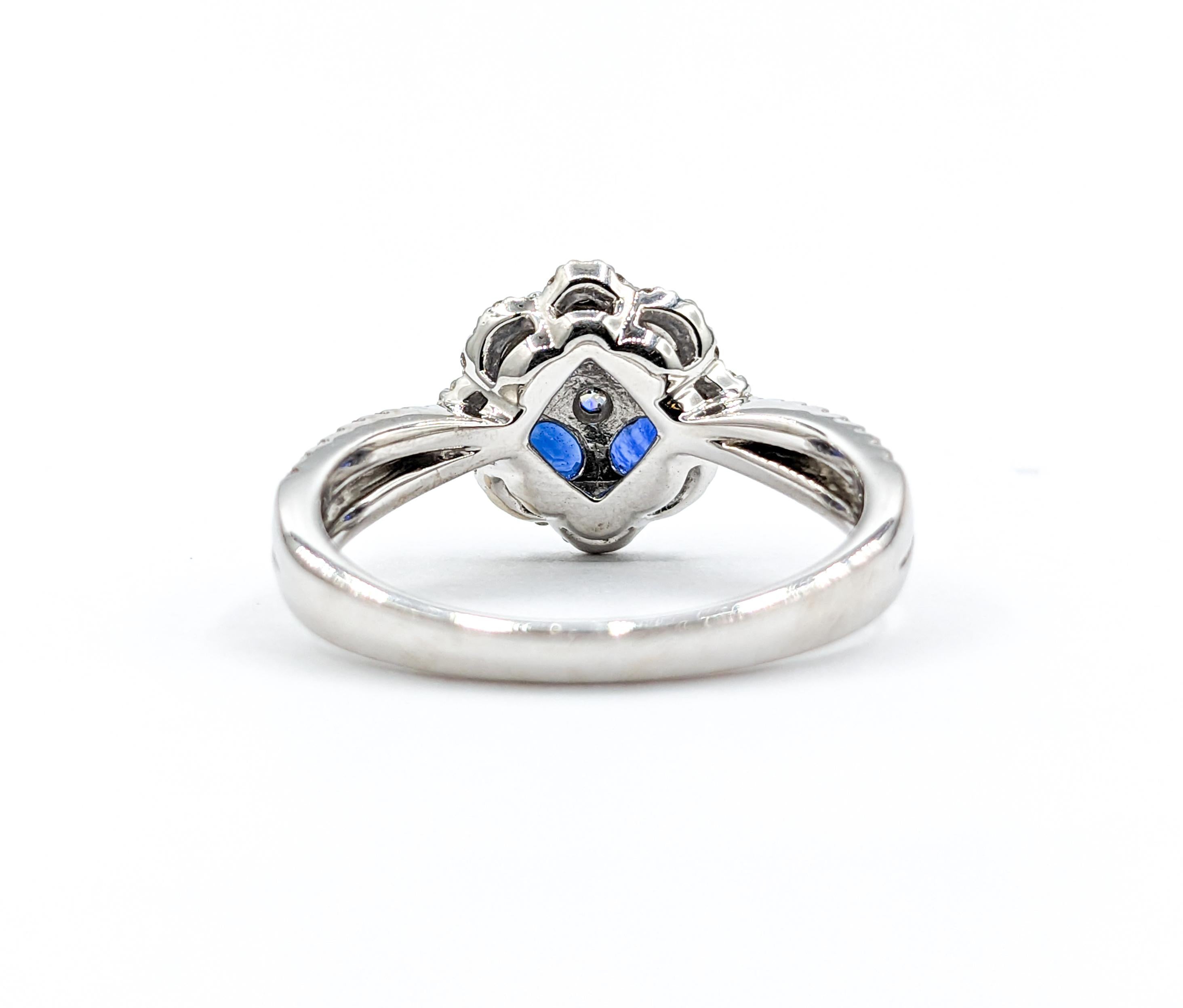 Blue Sapphire & Diamond Ring in 18k White Gold For Sale 3