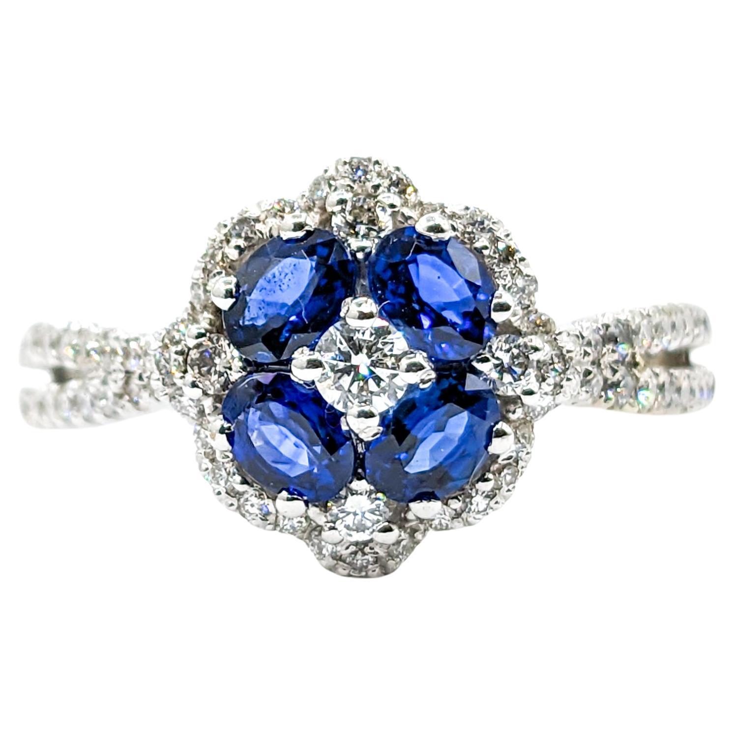 Blue Sapphire & Diamond Ring in 18k White Gold For Sale