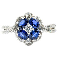 Blue Sapphire & Diamond Ring in 18k White Gold