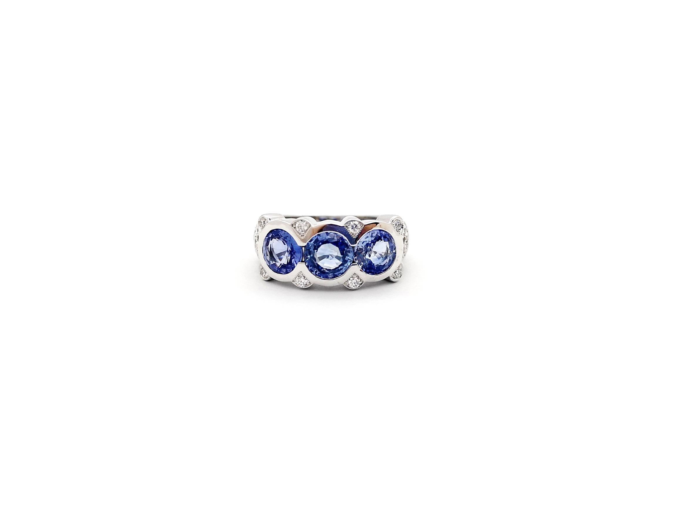 Blue Sapphire Diamond Ring set in 18K White Gold Settings For Sale 8