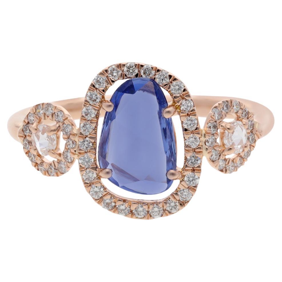 Ring mit blauem Saphir und Diamant in 18 Karat Gelbgold