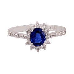 Blue Sapphire & Diamond Ring Studded in 18K White Gold