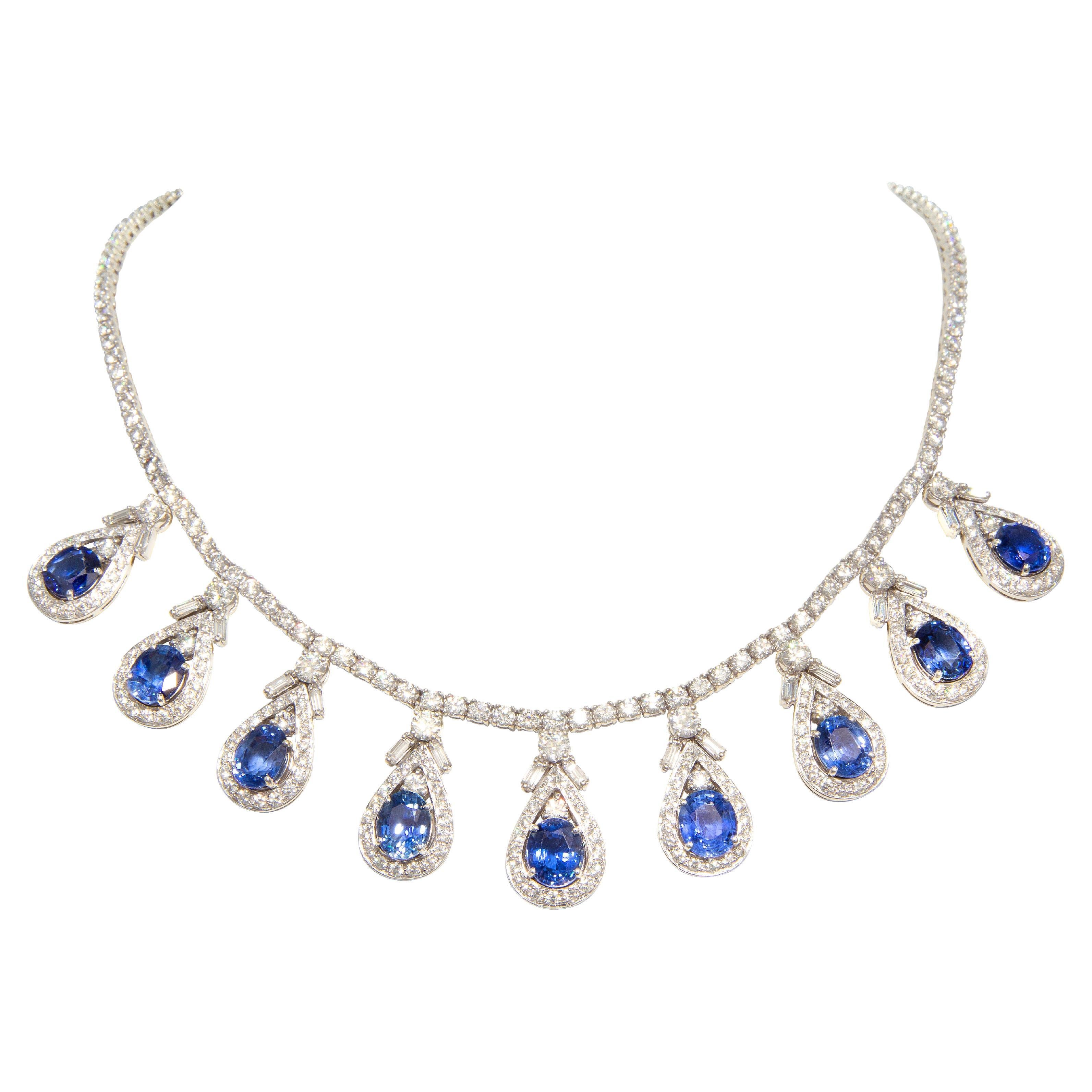 Saphir bleu Diamant Riviera Collier Design/One par Ella Gafter en vente