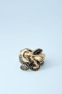 Cocktail Ring Snake Ring Black Enamel Blue Sapphire Diamond