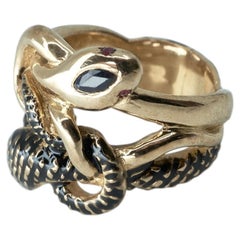 Cocktail Ring Snake Ring Black Enamel Blue Sapphire Diamond