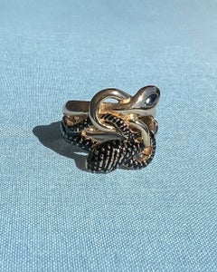 Black Enamel Snake Ring Blue Sapphire Ruby Eyes Diamond Cocktail Ring