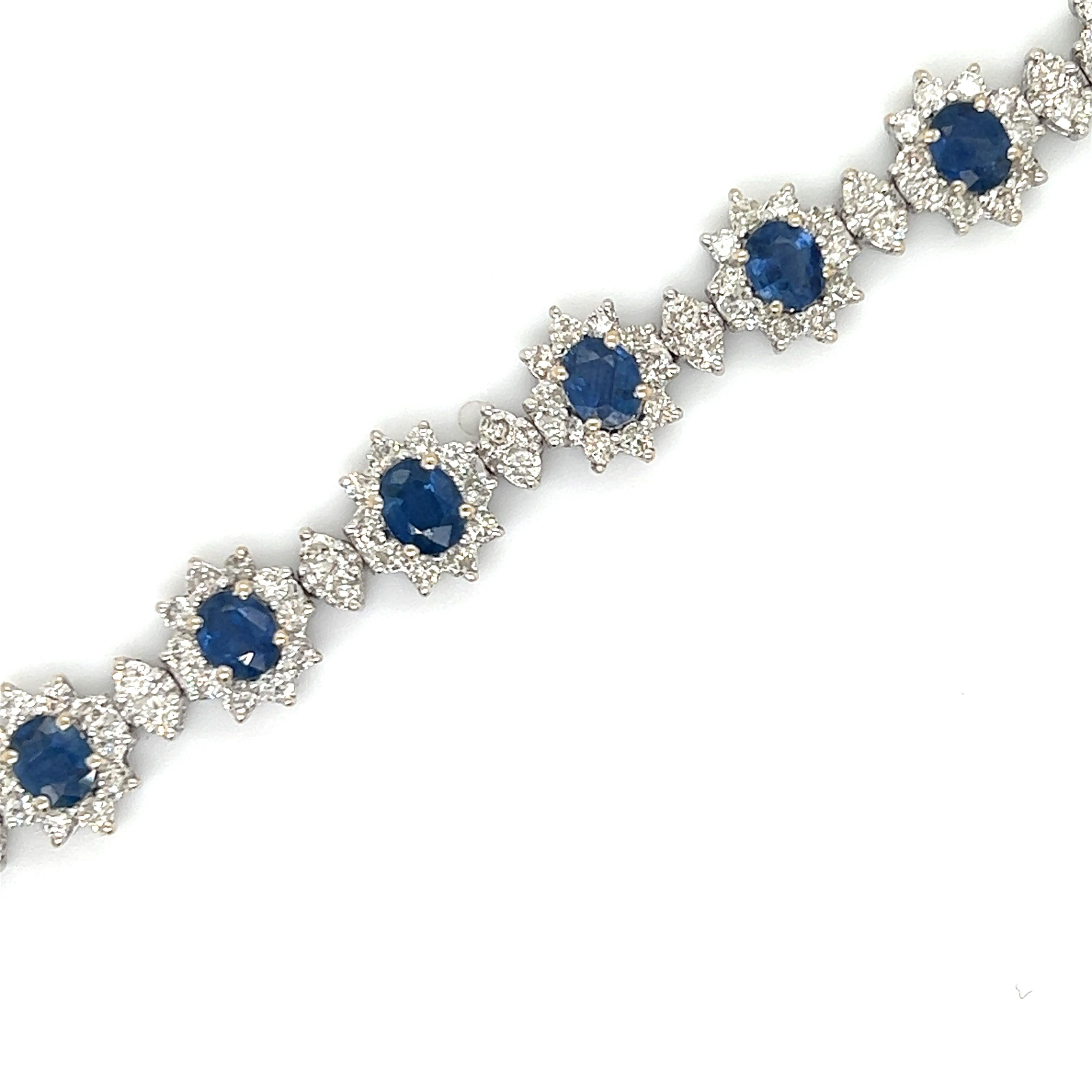 Mixed Cut Blue Sapphire & Diamond SnowFlake Bracelet 18k White Gold