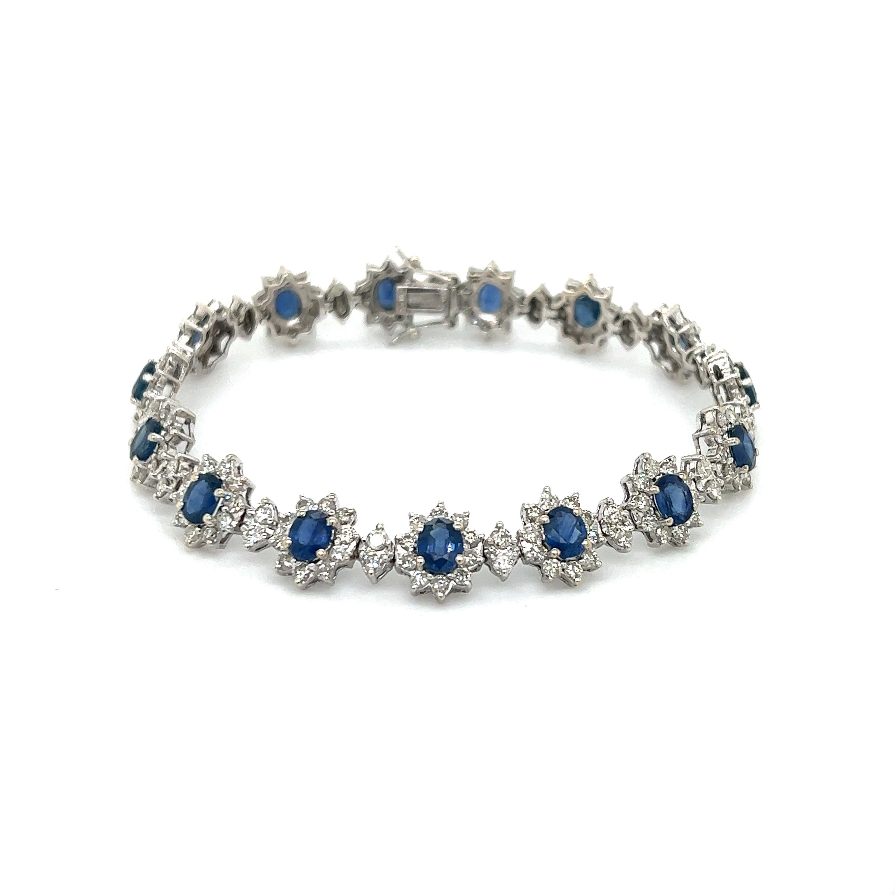 Women's or Men's Blue Sapphire & Diamond SnowFlake Bracelet 18k White Gold